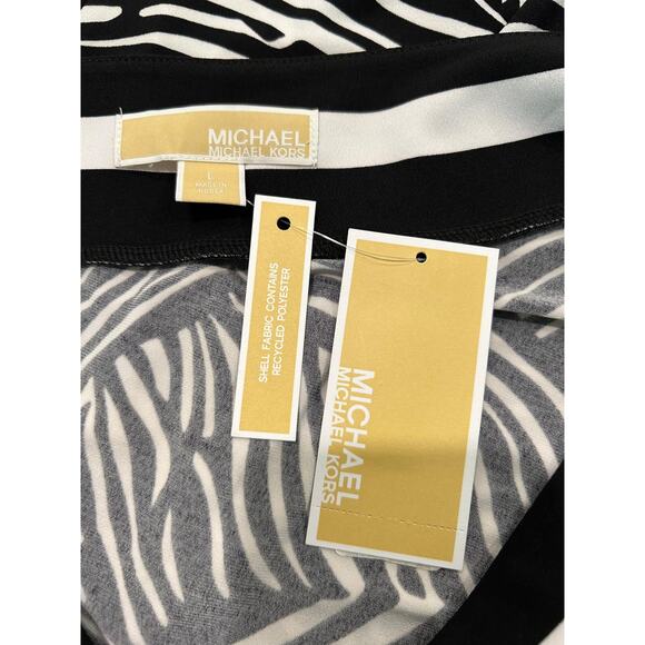 Michael Kors Womens Zebra Border-Print One Shoulder Blouse BlackWhite Large New - Picture 5 of 8